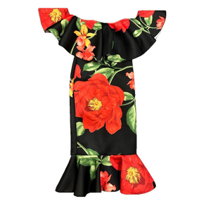 HOT MIAMI STYLES BLACK AND RED FLORAL DRESS